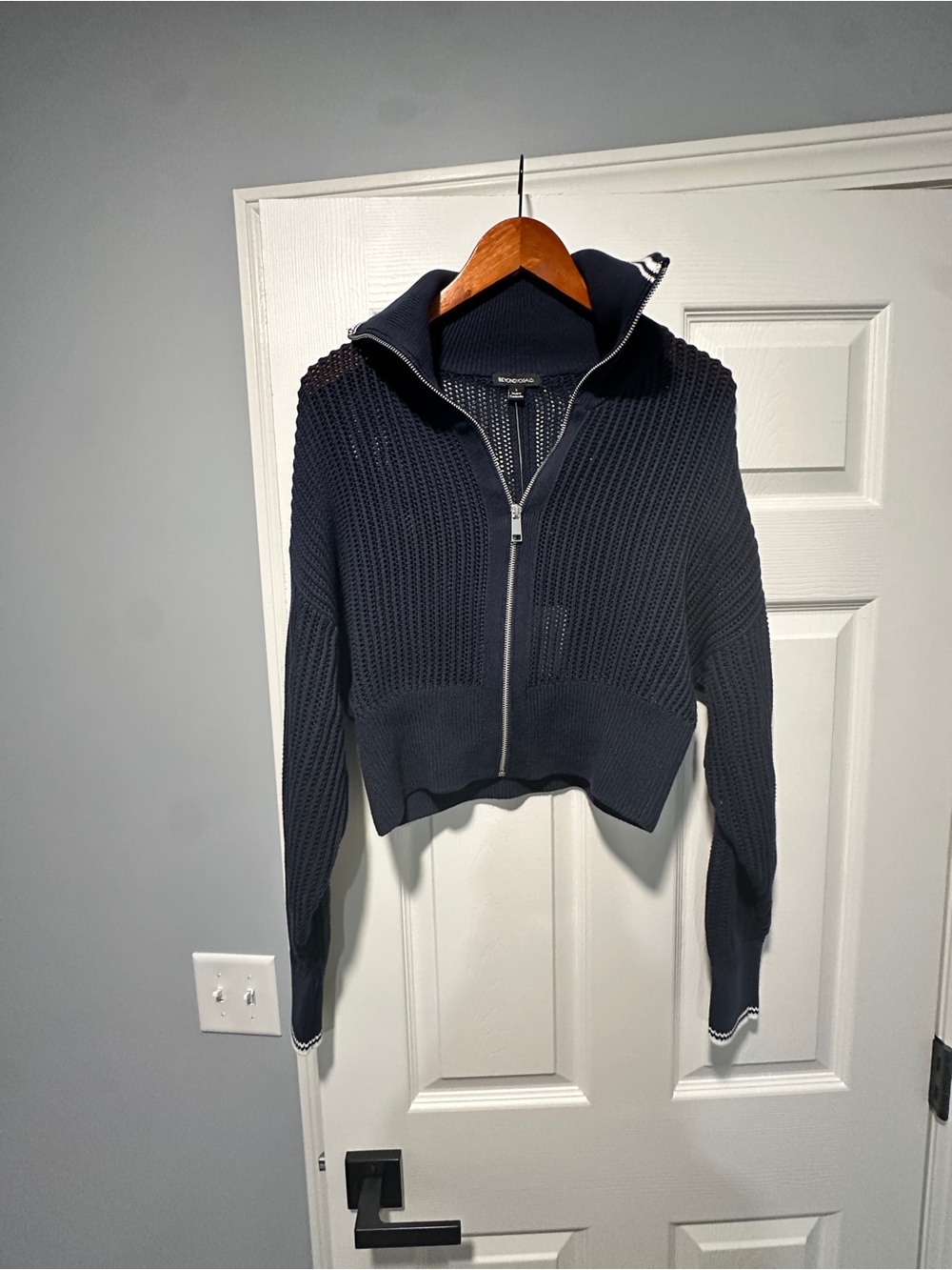 Beyond Yoga Navy Zip Front Knit Cardigan Sweater